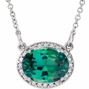 14K White Lab-Grown Emerald &amp; .04 CTW Natural Diamond 16 1/2" Necklace