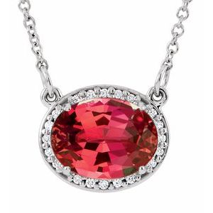 14K White Lab-Grown Ruby &amp; .04 CTW Natural Diamond 16 1/2" Necklace