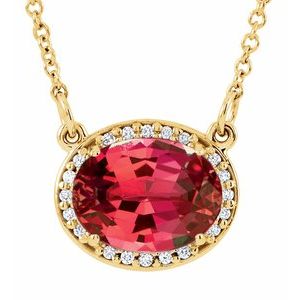 14K Yellow Lab-Grown Ruby &amp; .04 CTW Natural Diamond 16 1/2" Necklace