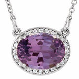 14K White Natural Amethyst &amp; .04 CTW Natural Diamond 16 1/2" Necklace