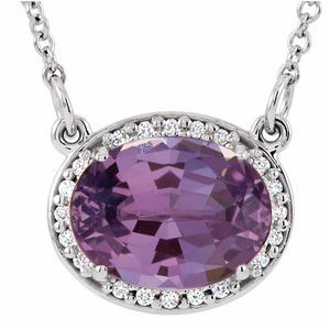 14K White Natural Amethyst &amp; .04 CTW Natural Diamond 16 1/2" Necklace