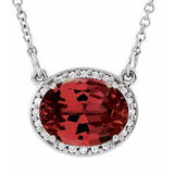 14K White Natural Mozambique Garnet &amp; .04 CTW Natural Diamond 16 1/2" Necklace