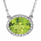 14K White Natural Peridot &amp; .04 CTW Natural Diamond 16 1/2" Necklace