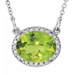 14K White Natural Peridot &amp; .04 CTW Natural Diamond 16 1/2" Necklace
