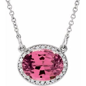 14K White Natural Pink Tourmaline &amp; .04 CTW Natural Diamond 16 1/2" Necklace