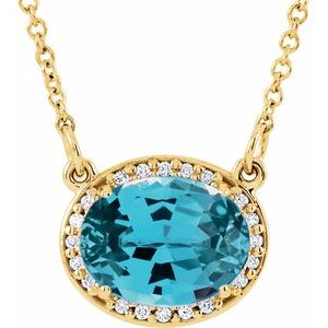 14K Yellow Natural Swiss Blue Topaz &amp; .04 CTW Natural Diamond 16 1/2" Necklace