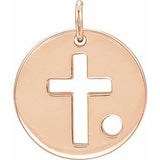 14K Rose Pierced Cross Disc Pendant Mounting