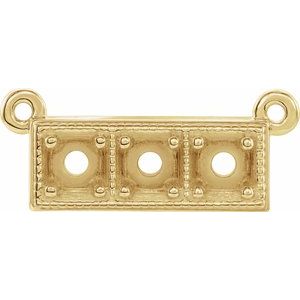 10K Yellow 3 mm Round Three-Stone Granulated Bar Necklace Center