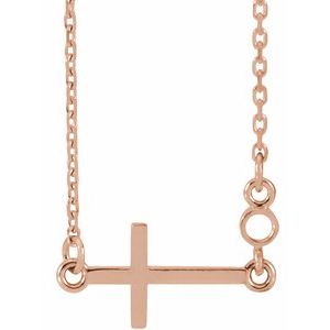 14K Rose 2 mm Round Sideways Cross 16-18" Necklace Mounting