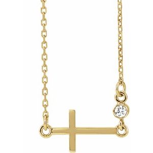 14K Yellow .03 CTW Natural Diamond Sideways Cross 16-18" Necklace