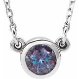 14K White 4 mm Round Alexandrite Bezel Set Solitaire 16" Necklace
