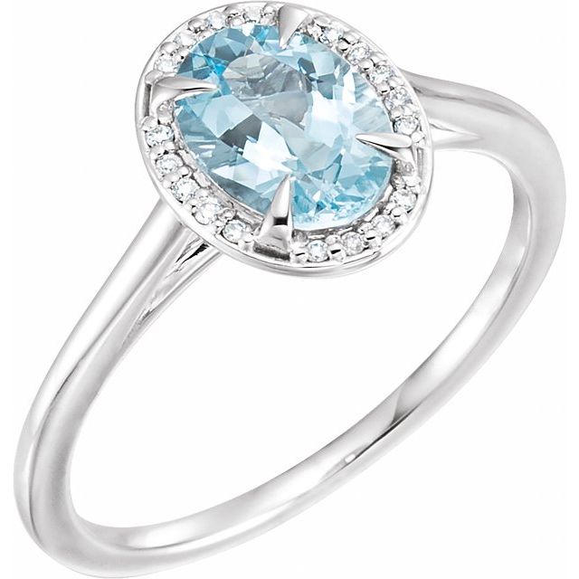 14K White 8x6 mm Natural Aquamarine &amp; .04 CTW Natural Diamond Ring