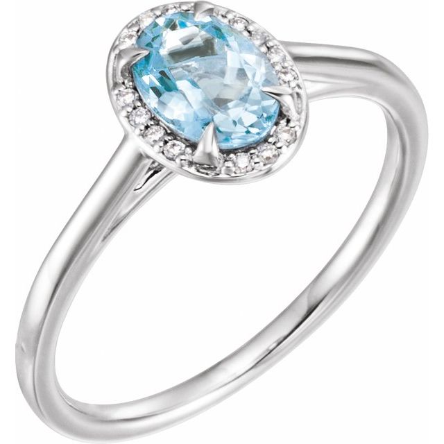 14K White 7x5 mm Natural Aquamarine &amp; .03 CTW Natural Diamond Ring
