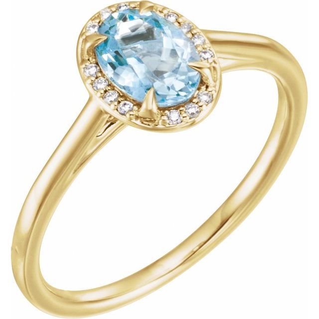 14K Yellow 7x5 mm Natural Aquamarine &amp; .03 CTW Natural Diamond Ring
