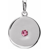 14K White Natural Pink Tourmaline Disc Pendant