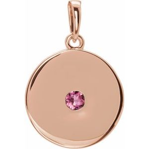 14K Rose Natural Pink Tourmaline Disc Pendant