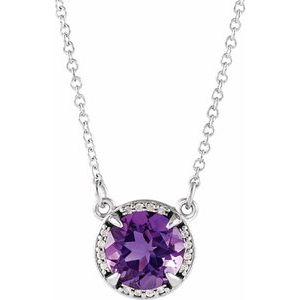 14K White 10 mm Natural Amethyst &amp; .07 CTW Natural Diamond 16" Necklace