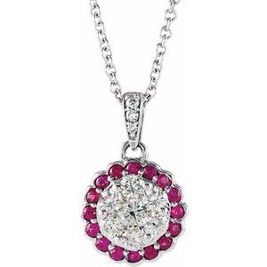 14K White Natural Ruby &amp; 1/3 CTW Natural Diamond 16-18" Necklace
