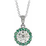 14K White Natural Emerald &amp; 1/3 CTW Natural Diamond 16-18" Necklace