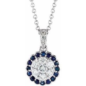 14K White Natural Blue Sapphire &amp; 1/3 CTW Natural Diamond 16-18" Necklace