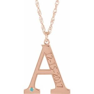 14K Rose Gold-Plated Sterling Silver Engravable Imitation Blue Zircon Initial A 18" Necklace
