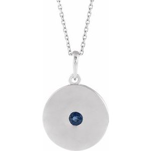 14K White Natural Blue Sapphire Disc 16-18" Necklace