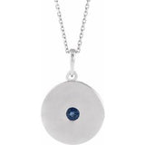 14K White Lab-Grown Blue Sapphire Disc 16-18" Necklace