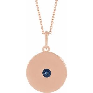 14K Rose Natural Blue Sapphire Disc 16-18" Necklace