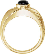 14K Yellow Gold Natural Black Star Sapphire & .04 CTW Natural Diamond Ring