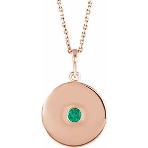 14K Rose Natural Emerald Disc 16-18" Necklace