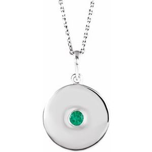 14K White Lab-Grown Emerald Disc 16-18" Necklace