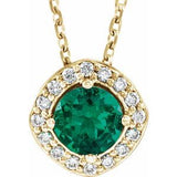 14K Yellow Lab-Grown Emerald &amp; .08 CTW Natural Diamond 18" Necklace