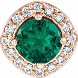 14K Rose Lab-Grown Emerald &amp; .08 CTW Natural Diamond Pendant
