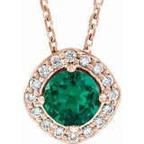 14K Rose Lab-Grown Emerald &amp; .08 CTW Natural Diamond 18" Necklace