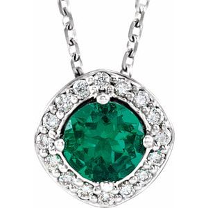 14K White Lab-Grown Emerald &amp; .08 CTW Natural Diamond 18" Necklace