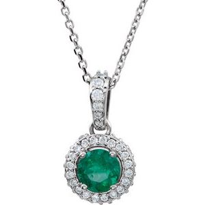 Platinum Natural Emerald &amp; 1/5 CTW Natural Diamond 18" Necklace