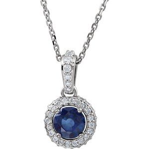 Platinum Natural Blue Sapphire &amp; 1/5 CTW Natural Diamond 18" Necklace