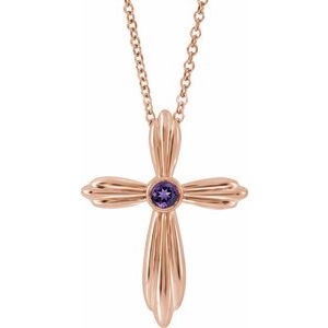 14K Rose Natural Amethyst Cross 16-18" Necklace