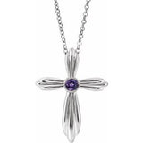 Platinum Natural Amethyst Cross 16-18" Necklace