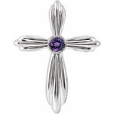 14K White Natural Amethyst Cross Pendant