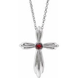 Sterling Silver Natural Mozambique Garnet Cross 16-18" Necklace