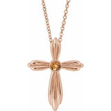 14K Rose Natural Citrine Cross 16-18" Necklace