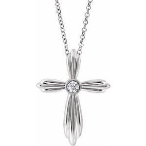 14K White .06 CTW Natural Diamond Cross 16-18" Necklace