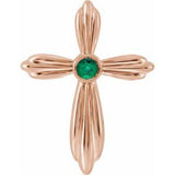 14K Rose Natural Emerald Cross Pendant