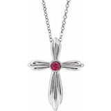 Platinum Natural Ruby Cross 16-18" Necklace