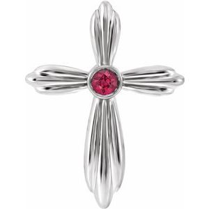 14K White Natural Ruby Cross Pendant