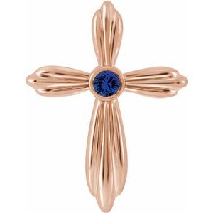 14K Rose Lab-Grown Sapphire Cross Pendant