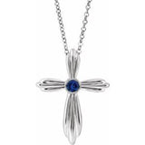 14K White Natural Blue Sapphire Cross 16-18" Necklace