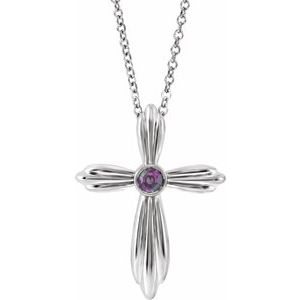 14K White Natural Alexandrite Cross 16-18" Necklace