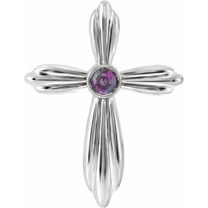 14K White Natural Alexandrite Cross Pendant